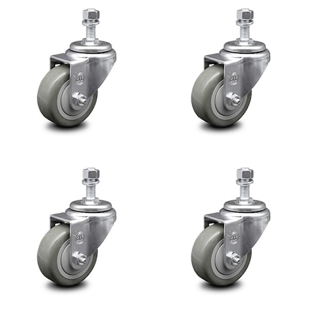 Service Caster 3.5 Inch Gray Polyurethane Wheel Swivel 12mm Threaded Stem Caster Set SCC SCC-TS20S3514-PPUB-M1215-4